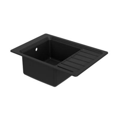 Évier à encastrer en composite de quartz noir 1 bac avec égouttoir, L.77,3 x P.51,6 cm, GoodHome Romesco