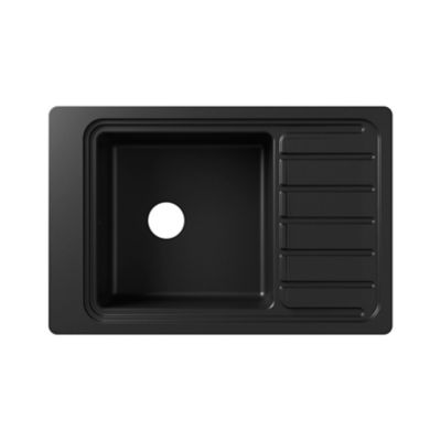 Évier à encastrer en composite de quartz noir 1 bac avec égouttoir, L.77,3 x P.51,6 cm, GoodHome Romesco