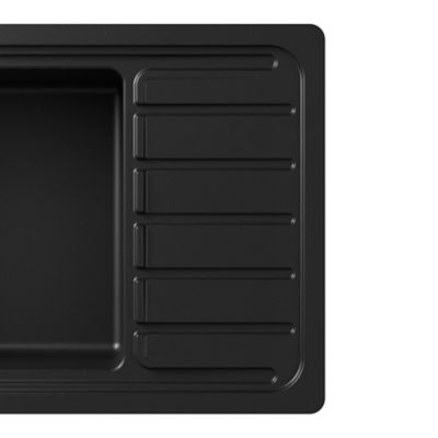 Évier à encastrer en composite de quartz noir 1 bac avec égouttoir, L.77,3 x P.51,6 cm, GoodHome Romesco