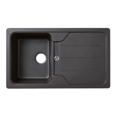 Évier à encastrer en composite de quartz noir 1 bac avec égouttoir, L.86 x P.50 cm, Cooke & Lewis Arber