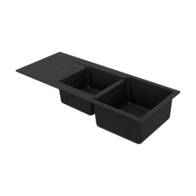 Évier à encastrer en composite de quartz noir 2 bacs avec égouttoir, L.116 x P.50 cm, GoodHome Torla