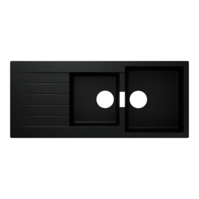 Évier à encastrer en composite de quartz noir 2 bacs avec égouttoir, L.116 x P.50 cm, GoodHome Torla