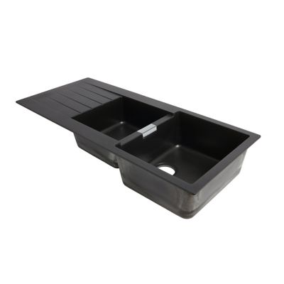 Évier à encastrer en composite de quartz noir 2 bacs avec égouttoir, L.116 x P.51 cm, Cooke & Lewis Galvani