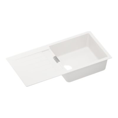 Évier à encastrer en composite quartz blanc 1 bac avec égouttoir L.100 x P.50 cm, GoodHome Torla