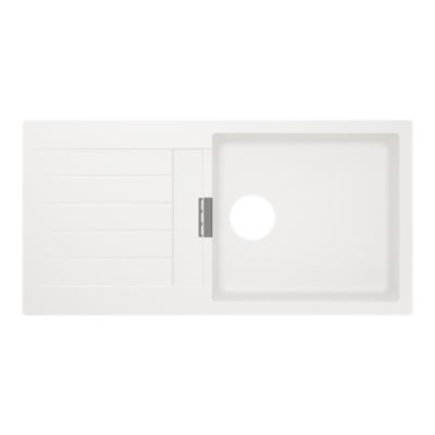 Évier à encastrer en composite quartz blanc 1 bac avec égouttoir L.100 x P.50 cm, GoodHome Torla