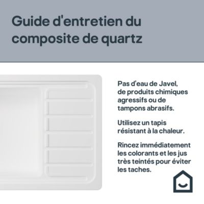 Évier à encastrer en composite quartz blanc 1 bac, L.78 x P.44 cm, GoodHome Sorrel