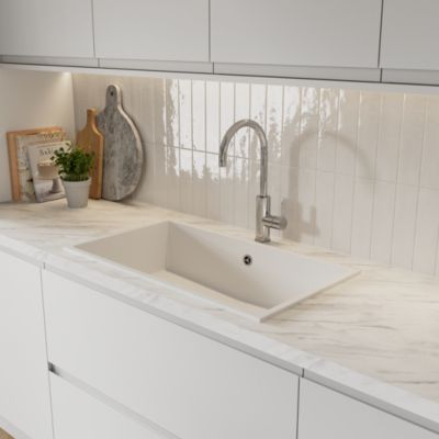 Évier à encastrer en composite quartz blanc 1 bac, L.78 x P.44 cm, GoodHome Sorrel
