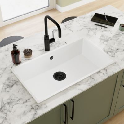 Évier à encastrer en composite quartz blanc 1 bac, L.78 x P.44 cm, GoodHome Sorrel
