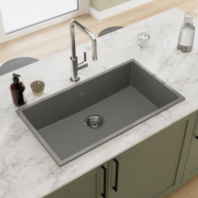 Évier à encastrer en composite quartz gris 1 bac, L.78 x P.44 cm, GoodHome Sorrel