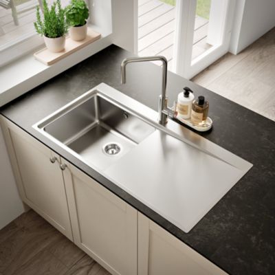 Évier à encastrer en inox 1 bac avec égouttoir l.52 x L.100 cm, GoodHome Varenna