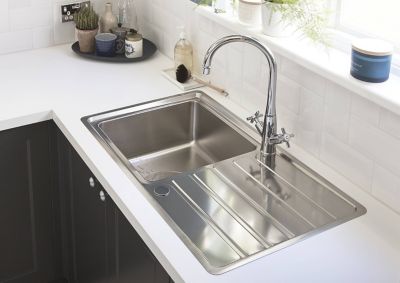 Évier à encastrer en inox 1 bac avec égouttoir, L.86 x P.50 cm, Cooke & Lewis Apollonia