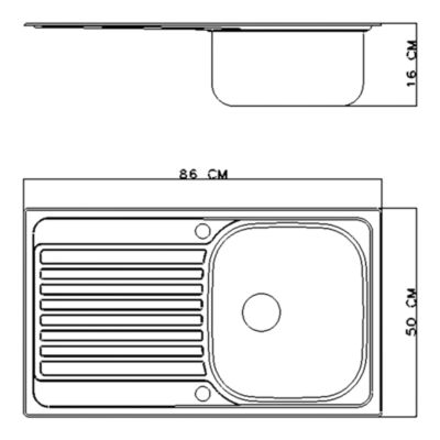 Évier à encastrer en inox 1 bac avec égouttoir, L.86 x P.50 cm, Jabiri