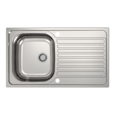 Évier à encastrer en inox 1 bac avec égouttoir, L.86 x P.50 cm, Jabiri
