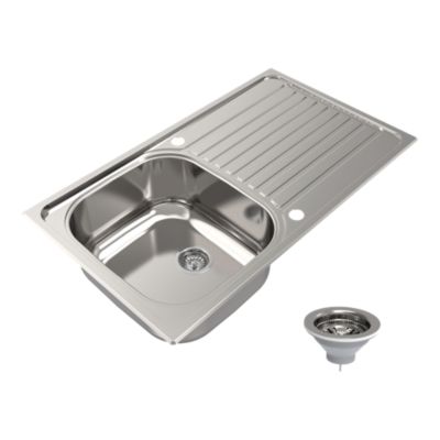 Évier à encastrer en inox 1 bac avec égouttoir, L.86 x P.50 cm, Jabiri
