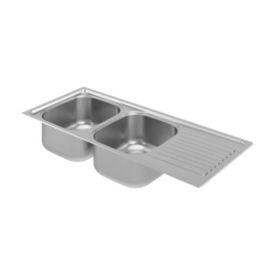 Évier à encastrer en inox 2 cuves avec égouttoir, L.116 x P.50 cm, Jabiri