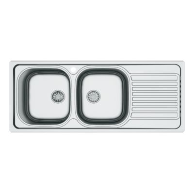 Évier à encastrer en inox 2 cuves avec égouttoir, L.116 x P.50 cm, Jabiri