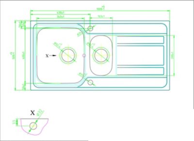 Évier à encastrer en inox effet nid d'abeille 1,5 bac avec égouttoir, L.100 x P.50 cm, Lyell