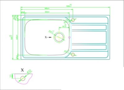 Évier à encastrer en inox effet nid d'abeille 1 bac avec égouttoir, L.100 x P.50 cm, Lyell