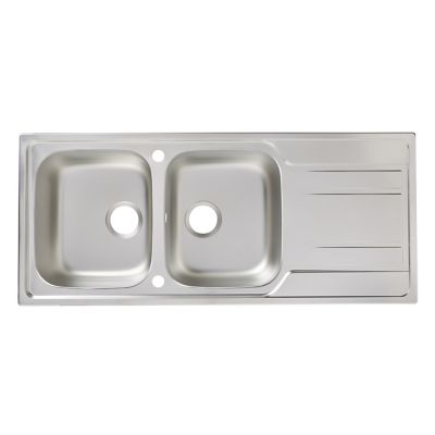 Évier à encastrer en inox effet nid d'abeille 2 bacs avec égouttoir, L.116 x P.50 cm, Lyell