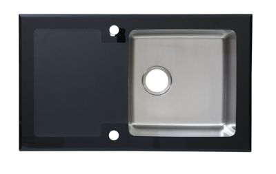 Évier à encastrer en inox et verre trempé noir 1 bac avec égouttoir, L.86 x P.51 cm, Cooke & Lewis Christianna