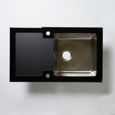 Évier à encastrer en inox et verre trempé noir 1 bac avec égouttoir, L.86 x P.51 cm, Cooke & Lewis Christianna