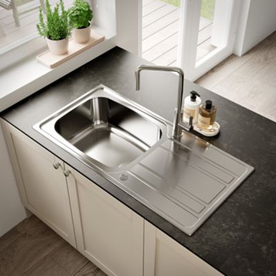 Évier à encastrer en inox microstructuré 1 bac avec égouttoir L.100 x P.50 cm, GoodHome Lucerne
