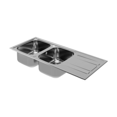 Évier à encastrer en inox microstructuré 2 bacs avec égouttoir L.116 x P.50 cm, GoodHome Lucerne