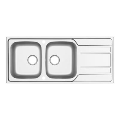 Évier à encastrer en inox microstructuré 2 bacs avec égouttoir L.116 x P.50 cm, GoodHome Lucerne