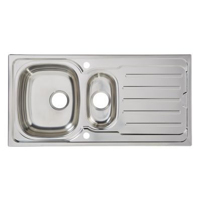 Évier à encastrer en inox poli 1,5 bac avec égouttoir, L.100 x P.50 cm, Cooke & Lewis Nakaya