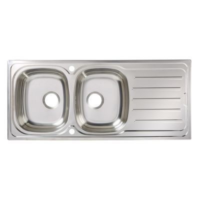 Évier à encastrer en inox poli 2 bacs avec égouttoir, L.116 x P.50 cm, Cooke & Lewis Nakaya