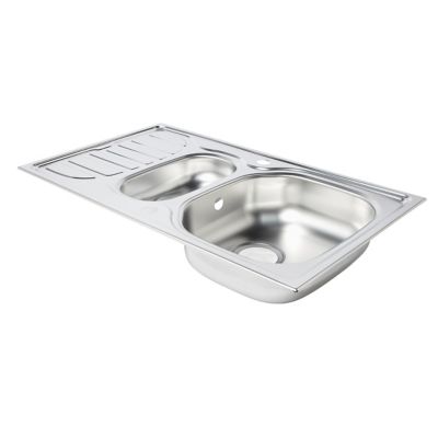 Évier à encastrer en inox satiné 1,5 bac avec égouttoir, L.86 x P.50 cm, Turing