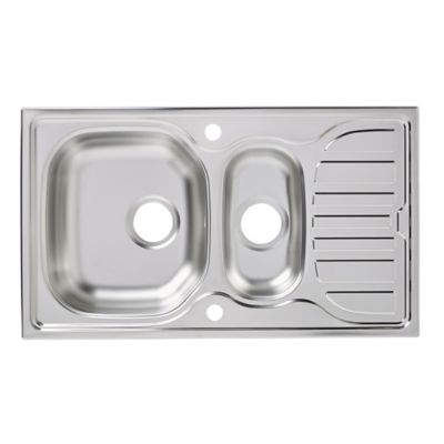 Évier à encastrer en inox satiné 1,5 bac avec égouttoir, L.86 x P.50 cm, Turing