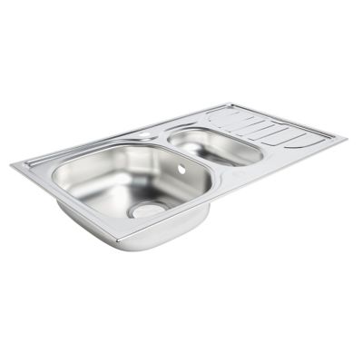 Évier à encastrer en inox satiné 1,5 bac avec égouttoir, L.86 x P.50 cm, Turing