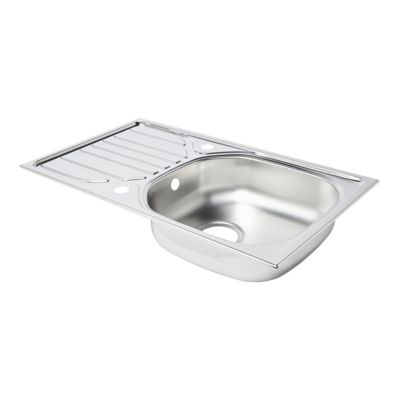 Évier à encastrer en inox satiné 1 bac avec égouttoir, L.76 x P.43,5 cm, Turing