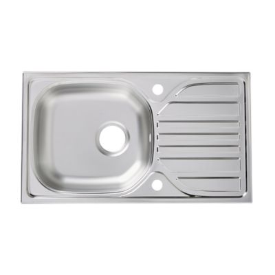 Évier à encastrer en inox satiné 1 bac avec égouttoir, L.76 x P.43,5 cm, Turing