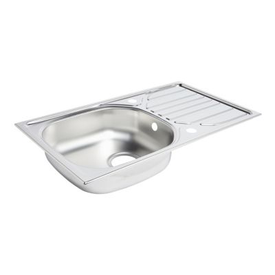 Évier à encastrer en inox satiné 1 bac avec égouttoir, L.76 x P.43,5 cm, Turing