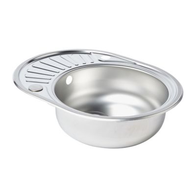Évier à encastrer en inox satiné 1 bac rond avec égouttoir, L.57 x 45 cm, Cooke & Lewis Liebig