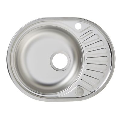 Évier à encastrer en inox satiné 1 bac rond avec égouttoir, L.57 x 45 cm, Cooke & Lewis Liebig