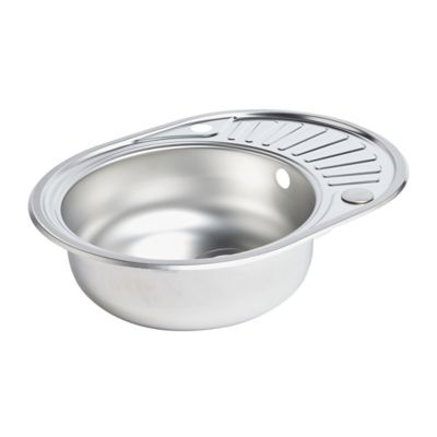 Évier à encastrer en inox satiné 1 bac rond avec égouttoir, L.57 x 45 cm, Cooke & Lewis Liebig