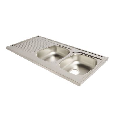 Évier à encastrer en inox satiné 2 bacs avec égouttoir, L.120 x P.60 cm, Mayr