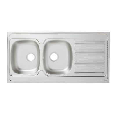 Évier à encastrer en inox satiné 2 bacs avec égouttoir, L.120 x P.60 cm, Mayr