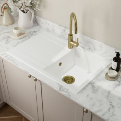 Évier à encastrer en résine blanc 1 bac avec égouttoir, L.80 x P.50 cm, GoodHome Keluak