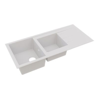 Évier à encastrer en résine blanc 2 bacs avec égouttoir, L.110 x P.50 cm, GoodHome Keluak