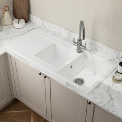 Évier à encastrer en résine blanc 2 bacs avec égouttoir, L.110 x P.50 cm, GoodHome Keluak