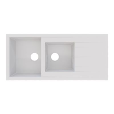 Évier à encastrer en résine blanc 2 bacs avec égouttoir, L.110 x P.50 cm, GoodHome Keluak