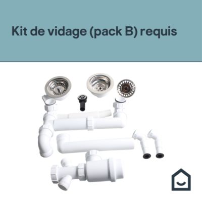 Évier à encastrer en résine blanc 2 bacs avec égouttoir, L.110 x P.50 cm, GoodHome Keluak