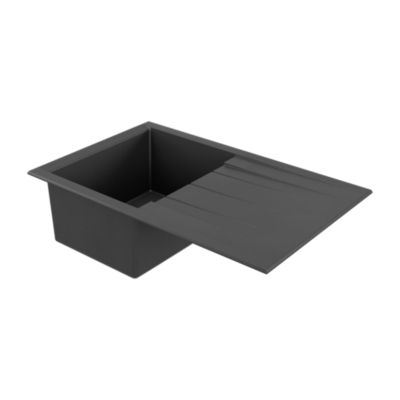 Évier à encastrer en résine noir 1 bac avec égouttoir, L.80 x P.50 cm, GoodHome Keluak