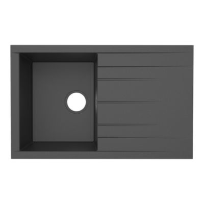 Évier à encastrer en résine noir 1 bac avec égouttoir, L.80 x P.50 cm, GoodHome Keluak