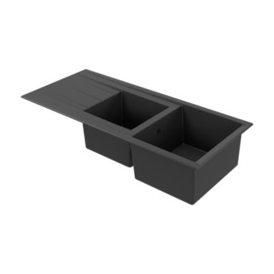 Évier à encastrer en résine noir 2 bacs avec égouttoir, L.110 x P.50 cm, GoodHome Keluak