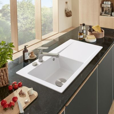 Evier a encastrer VILLEROY ET BOCH Subway Style 60 vidage automatique Blanc CeramicPlus cuve a gauche